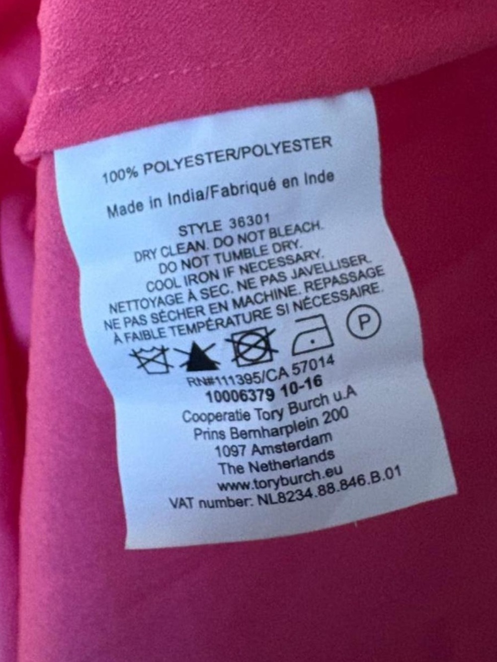 Tory Burch Bright Pink Long Sleeve V-Notch Dress - Picture 4 of 4